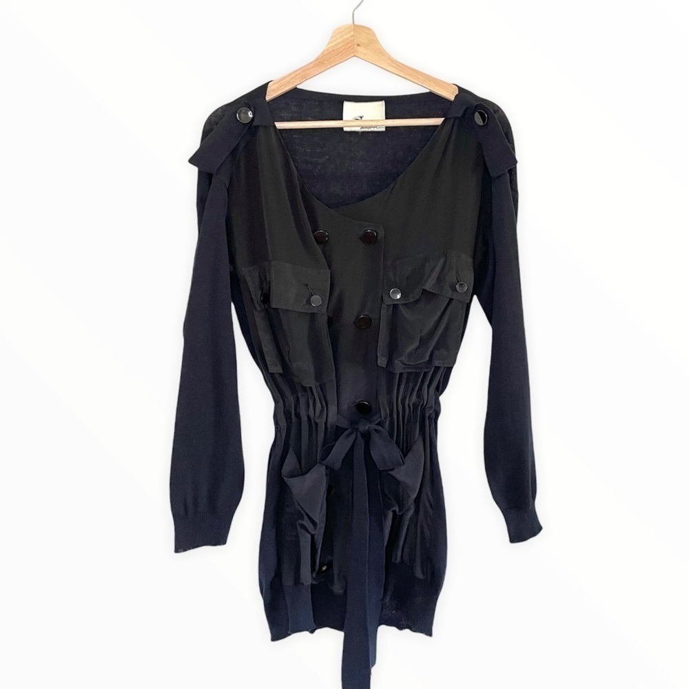 3.1 Phillip Lim Silk Cardigan Belted Button Front Utility Sweater Black Size 2